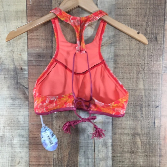 Prana Carmine Pink Safari Azra High Neck Bikini Top Pink Orange Zebra Sm… - Picture 2 of 9